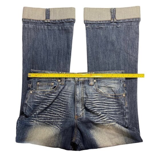 JENNY JO Dark Distressed Jeans Women's 17/18 Hirise Cuffs Whitewash Whiskering - Picture 12 of 16